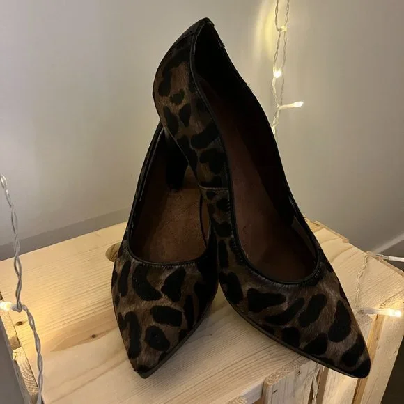 European Pony Hair Leopard Print heels - Picture 1 of 13